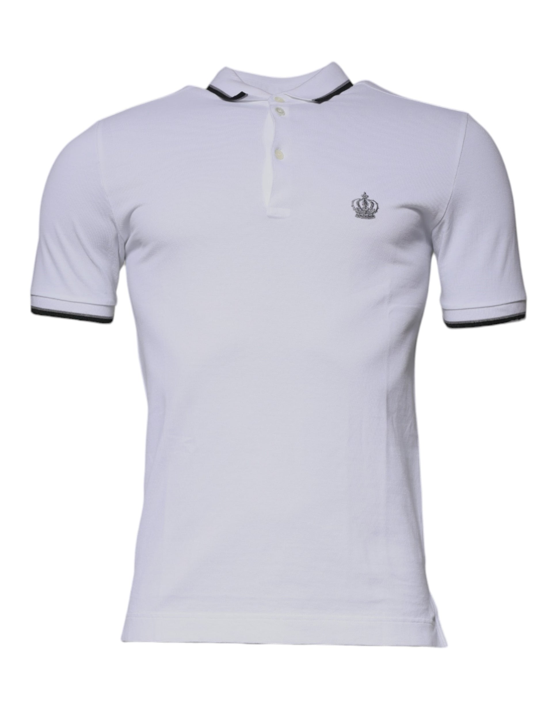 Dolce & Gabbana White Cotton Crown Collared Polo T-shirt by Dolce & Gabbana