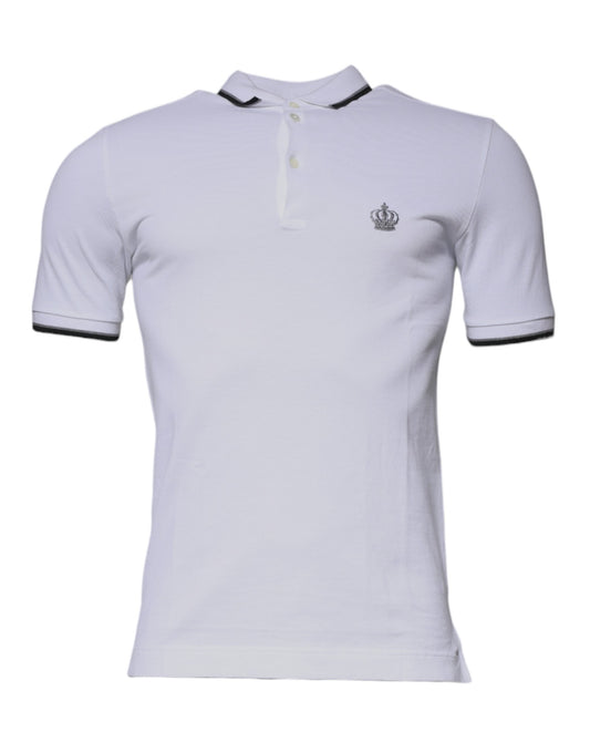 Dolce & Gabbana White Cotton Crown Collared Polo T-shirt by Dolce & Gabbana