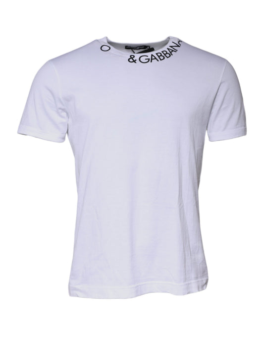 Dolce & Gabbana White Cotton Logo Crew Neck Short Sleeves T-shirt by Dolce & Gabbana