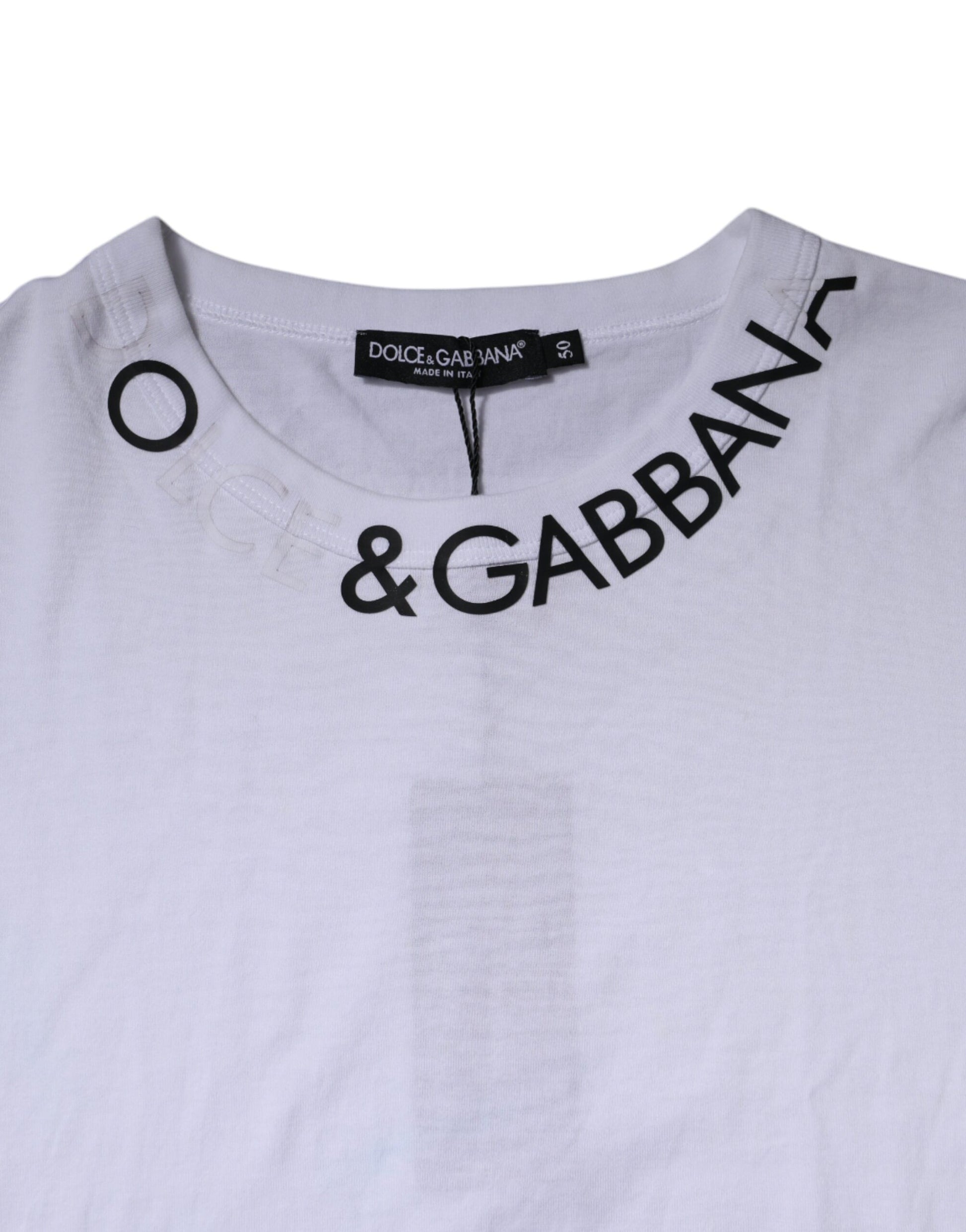 Dolce & Gabbana White Cotton Logo Crew Neck Short Sleeves T-shirt by Dolce & Gabbana