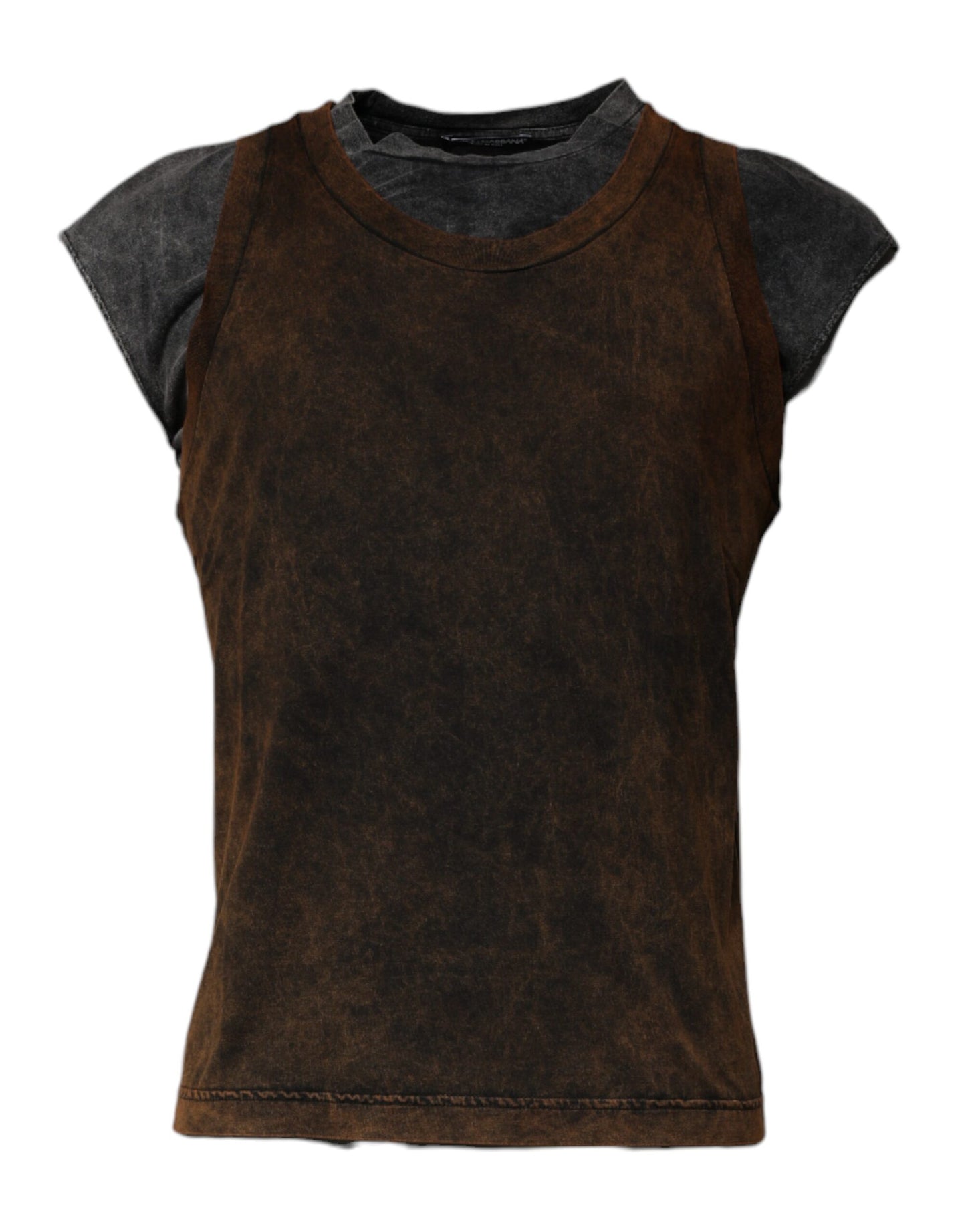 Dolce & Gabbana Brown Cotton Round Neck Sleeveless T-shirt by Dolce & Gabbana