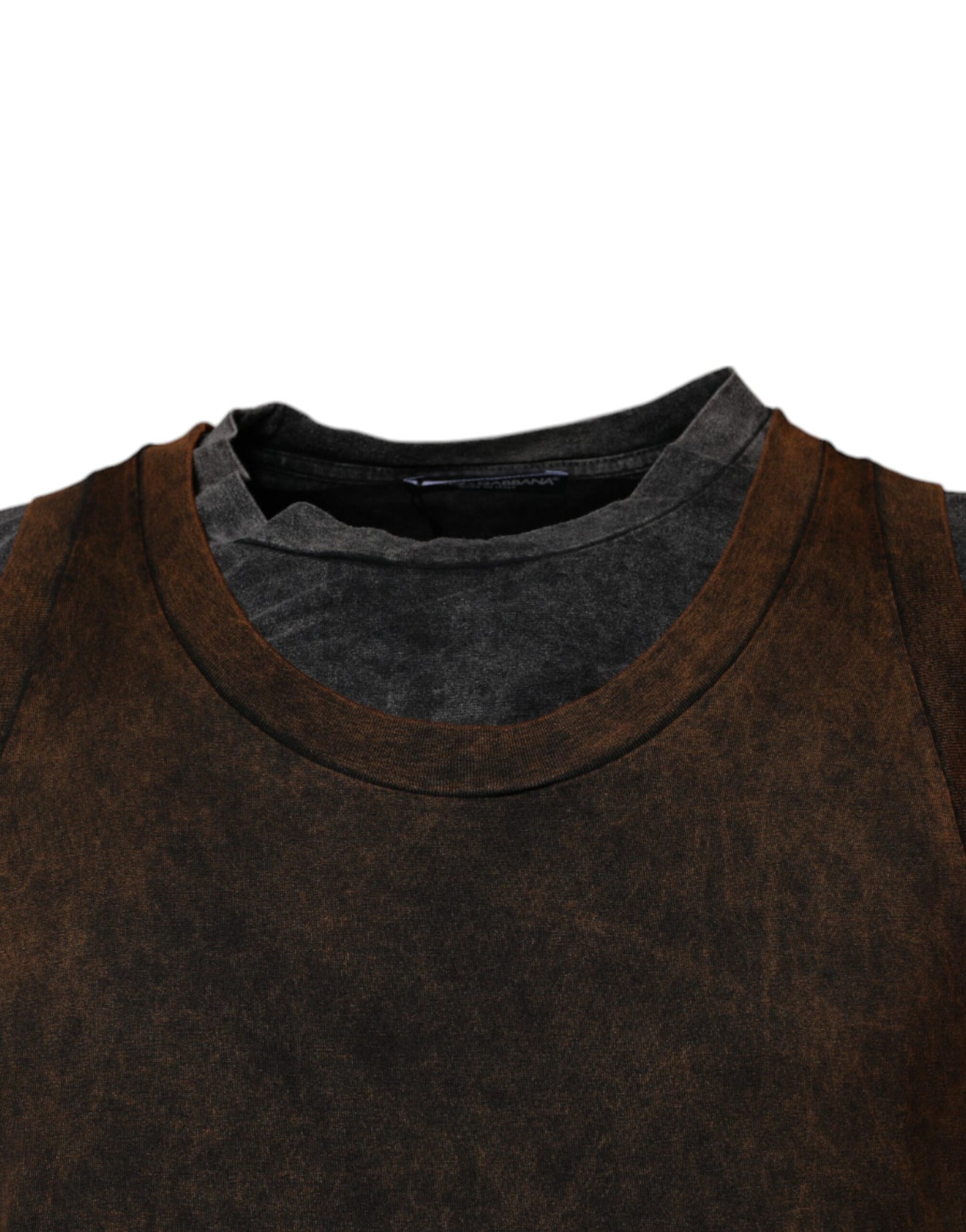 Dolce & Gabbana Brown Cotton Round Neck Sleeveless T-shirt by Dolce & Gabbana