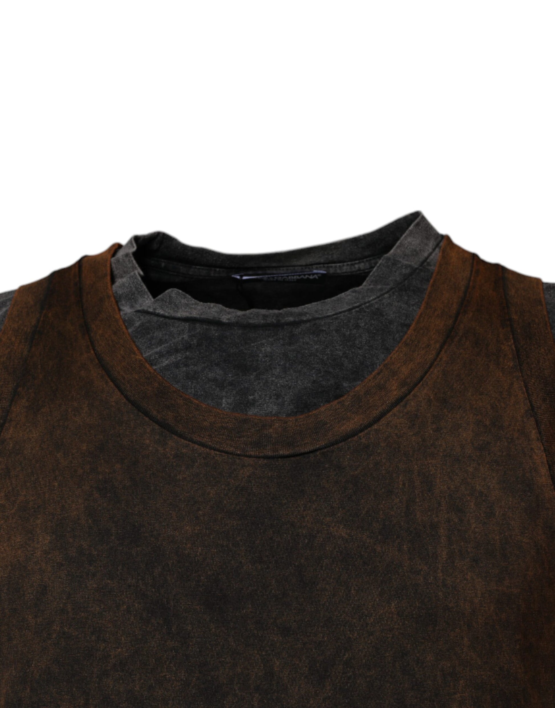 Dolce & Gabbana Brown Cotton Round Neck Sleeveless T-shirt by Dolce & Gabbana