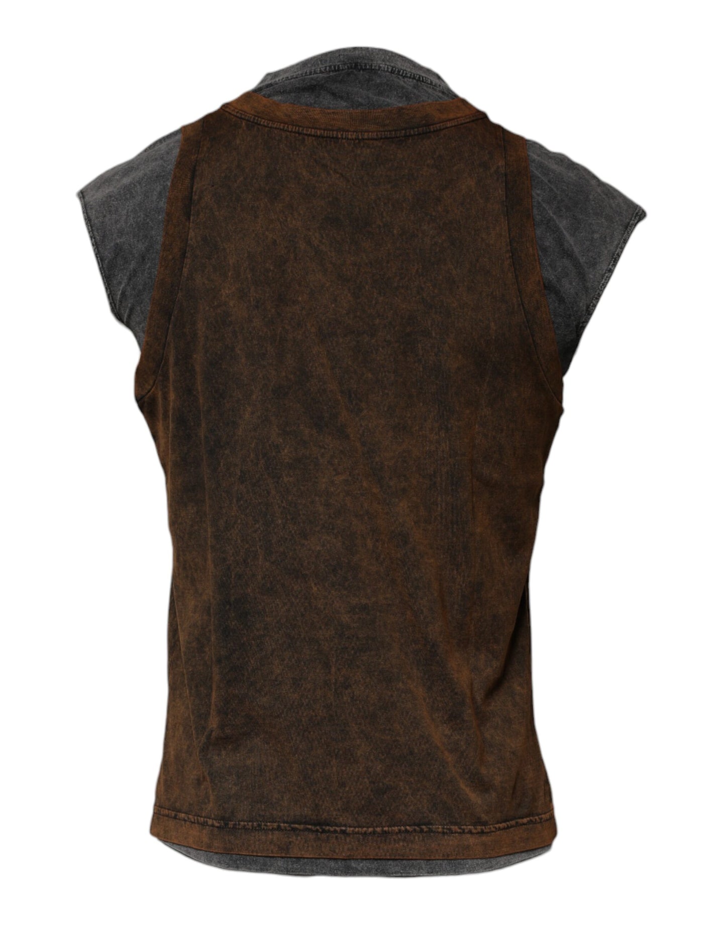 Dolce & Gabbana Brown Cotton Round Neck Sleeveless T-shirt by Dolce & Gabbana