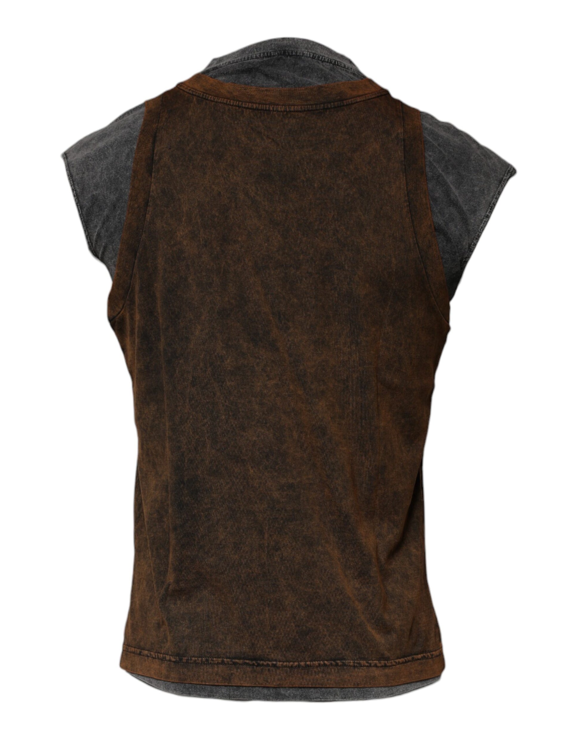 Dolce & Gabbana Brown Cotton Round Neck Sleeveless T-shirt by Dolce & Gabbana