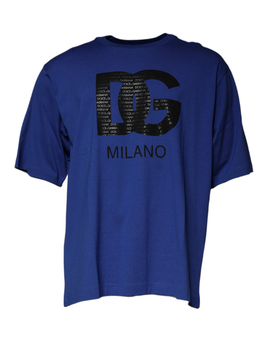 Dolce & Gabbana Blue Logo Print Cotton Men Crew Neck T-shirt by Dolce & Gabbana