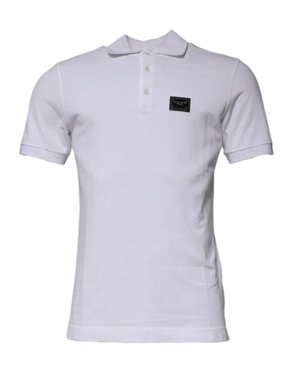 Dolce & Gabbana White Cotton Logo Plaque Collared Polo T-shirt by Dolce & Gabbana