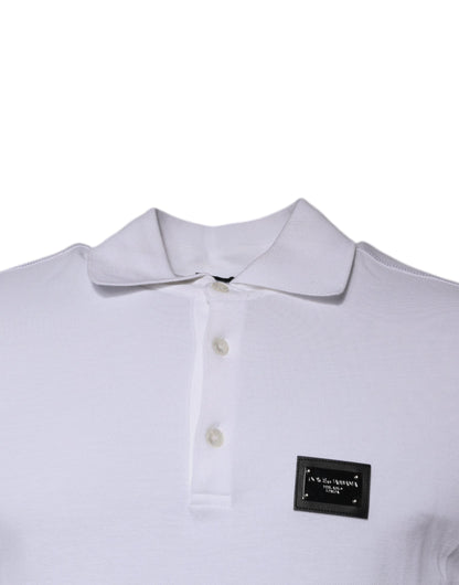 Dolce & Gabbana White Cotton Logo Plaque Collared Polo T-shirt by Dolce & Gabbana