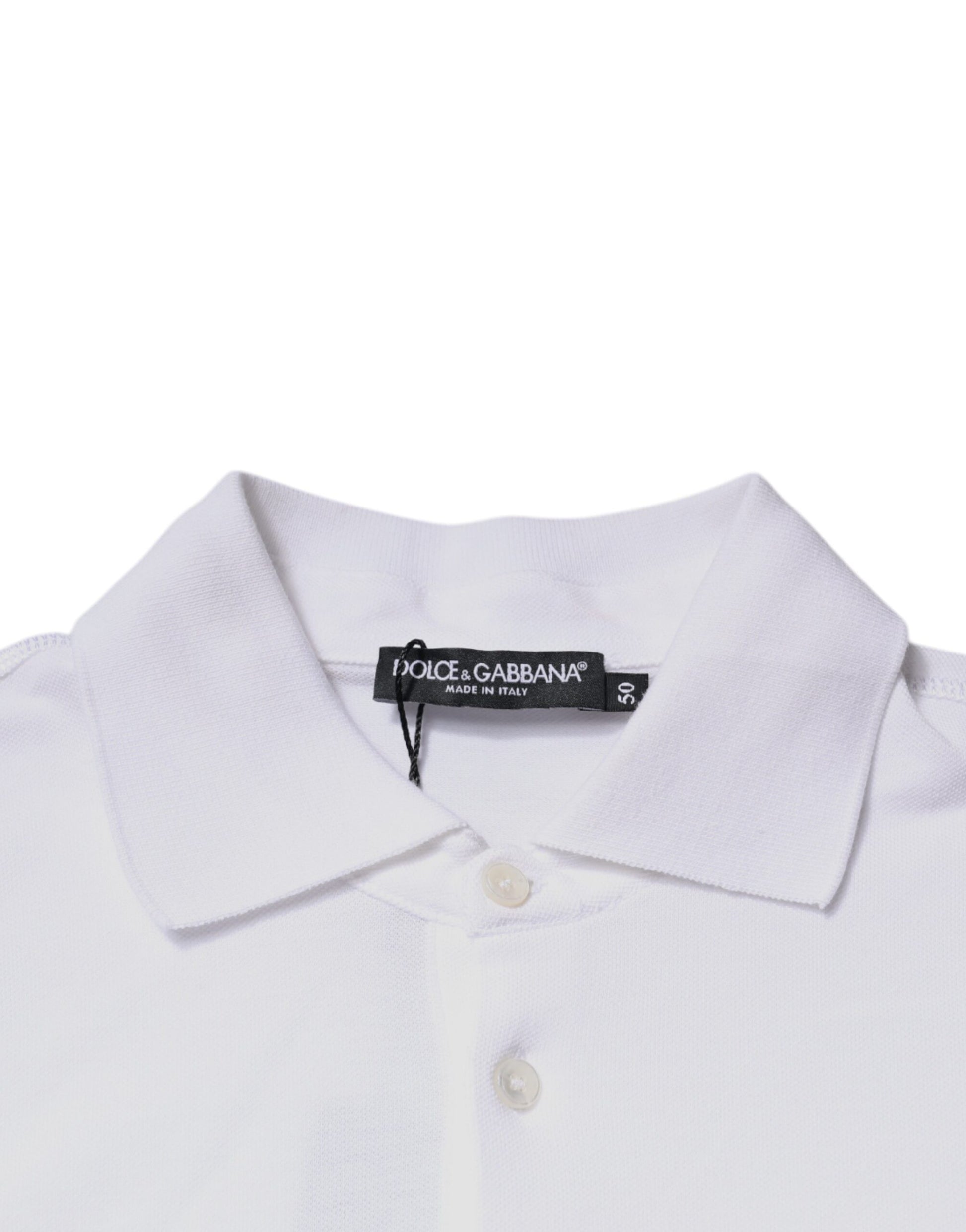 Dolce & Gabbana White Cotton Logo Plaque Collared Polo T-shirt by Dolce & Gabbana