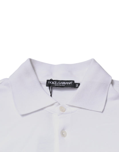 Dolce & Gabbana White Cotton Logo Plaque Collared Polo T-shirt by Dolce & Gabbana