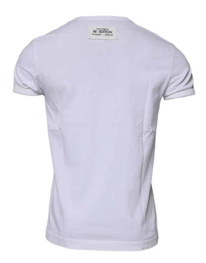 Dolce & Gabbana White Stripes Crew Neck Short Sleeves T-shirt by Dolce & Gabbana