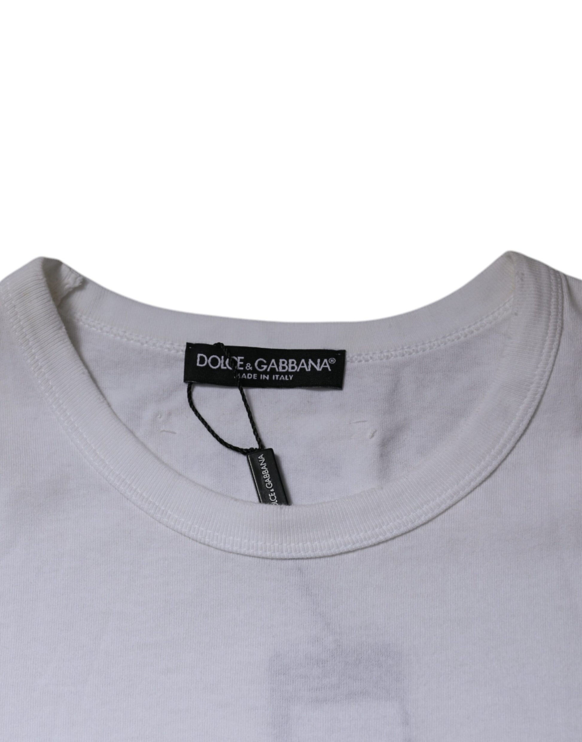 Dolce & Gabbana White Stripes Crew Neck Short Sleeves T-shirt by Dolce & Gabbana