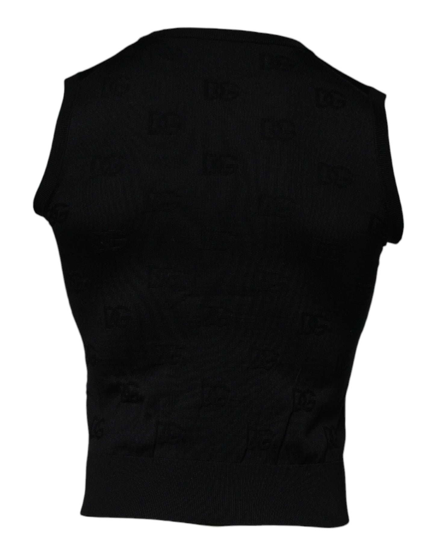 Dolce & Gabbana Black Silk Round Neck Sleeveless T-shirt by Dolce & Gabbana