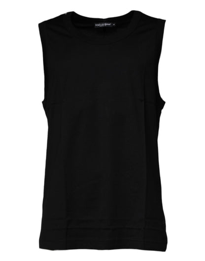 Dolce & Gabbana Black Cotton Round Neck Sleeveless T-shirt by Dolce & Gabbana