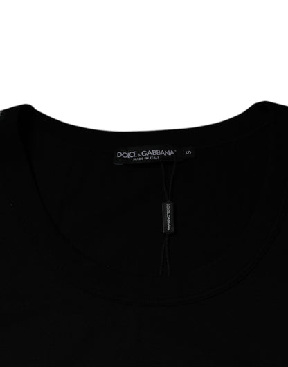 Dolce & Gabbana Black Cotton Round Neck Sleeveless T-shirt by Dolce & Gabbana
