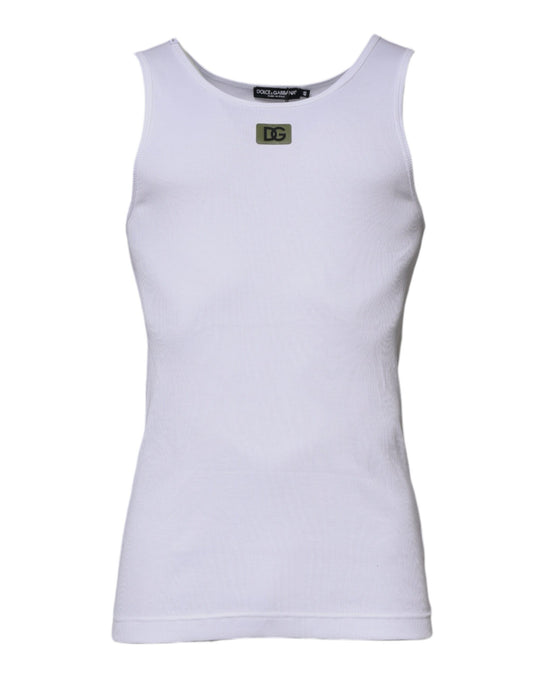 Dolce & Gabbana White Cotton Round Neck Sleeveless T-shirt by Dolce & Gabbana