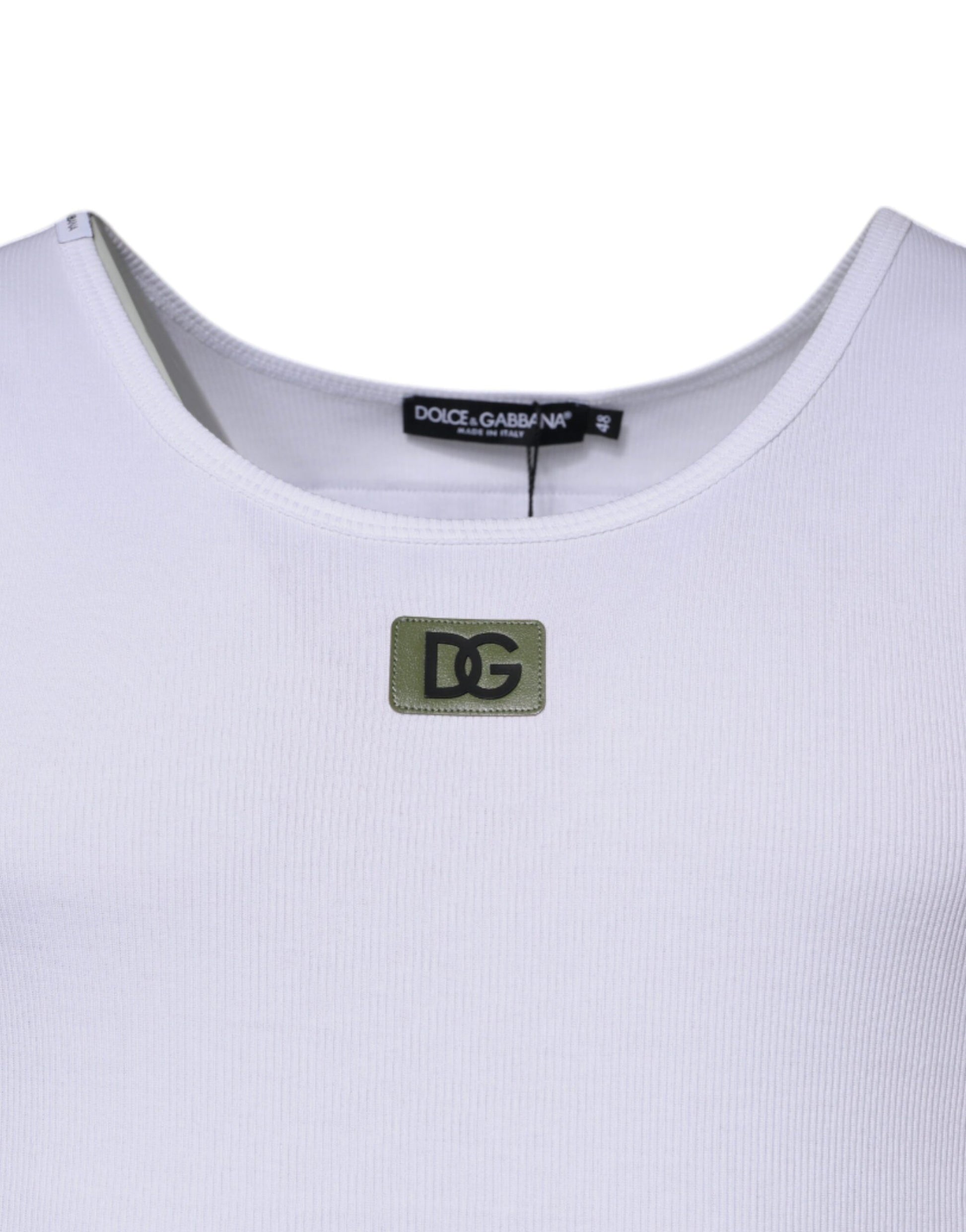 Dolce & Gabbana White Cotton Round Neck Sleeveless T-shirt by Dolce & Gabbana