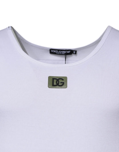 Dolce & Gabbana White Cotton Round Neck Sleeveless T-shirt by Dolce & Gabbana