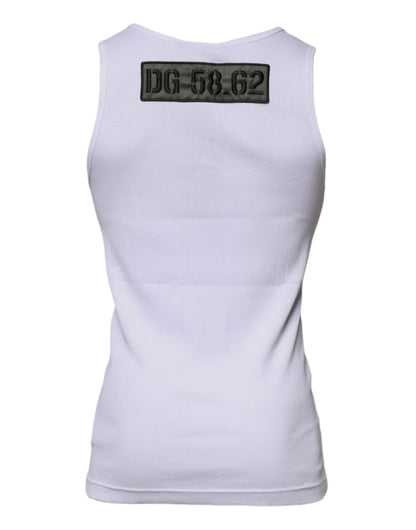 Dolce & Gabbana White Cotton Round Neck Sleeveless T-shirt by Dolce & Gabbana