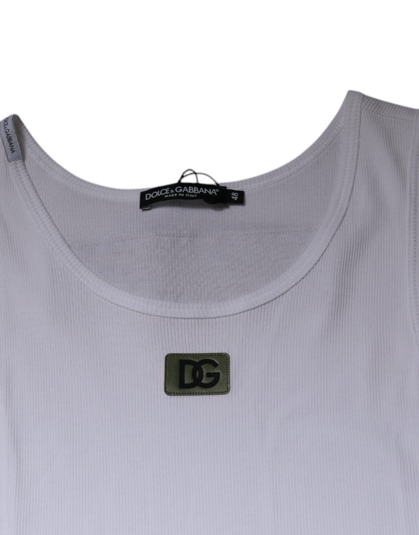 Dolce & Gabbana White Cotton Round Neck Sleeveless T-shirt by Dolce & Gabbana