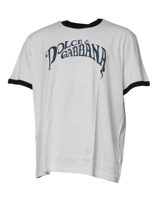Dolce & Gabbana White Graphic Print Cotton Crew Neck T-shirt by Dolce & Gabbana
