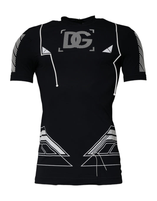 Dolce & Gabbana Black Graphic Print Nylon Crew Neck T-shirt by Dolce & Gabbana