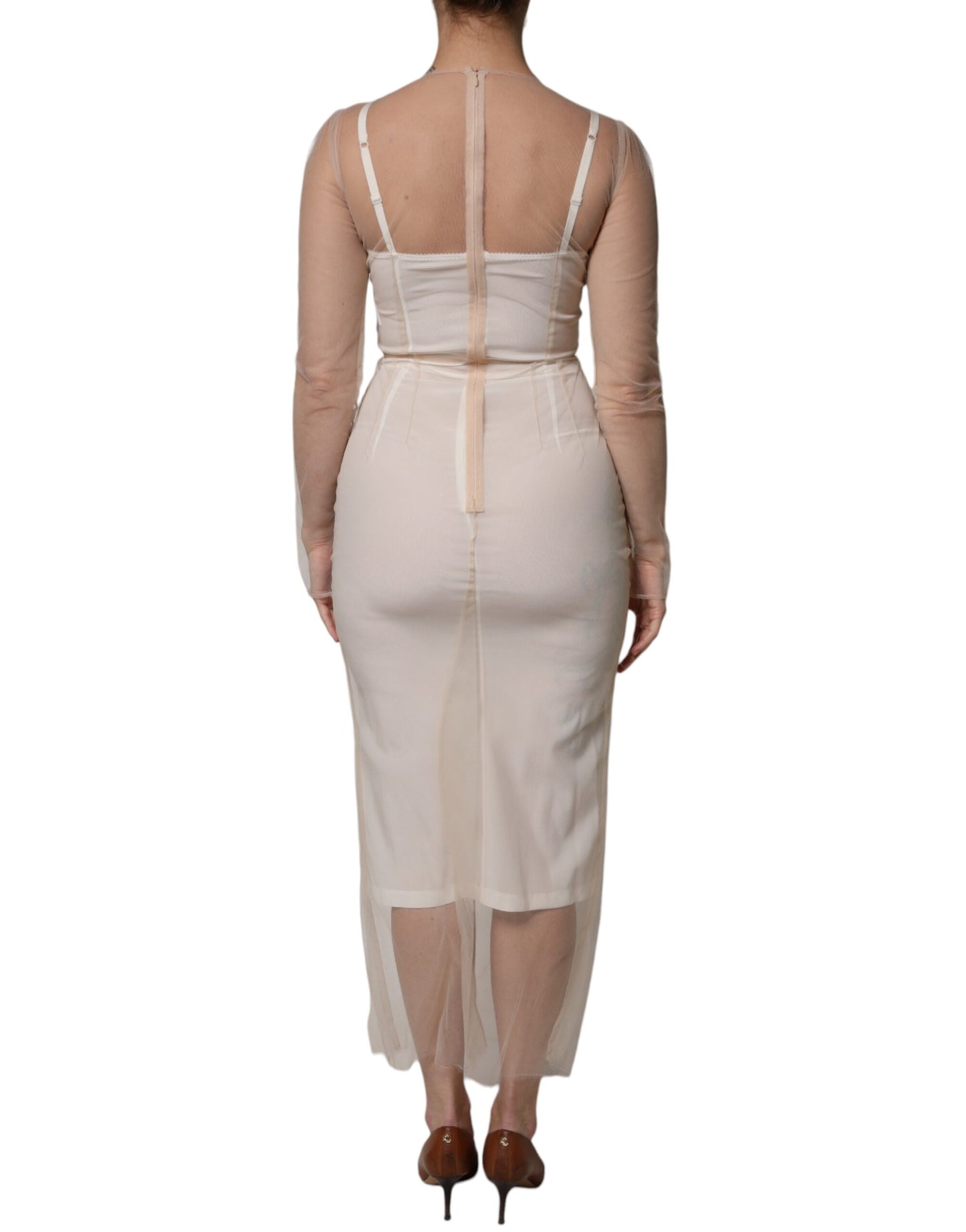 Dolce & Gabbana White Sheer Tulle Bustier Bodycon Midi Dress by Dolce & Gabbana