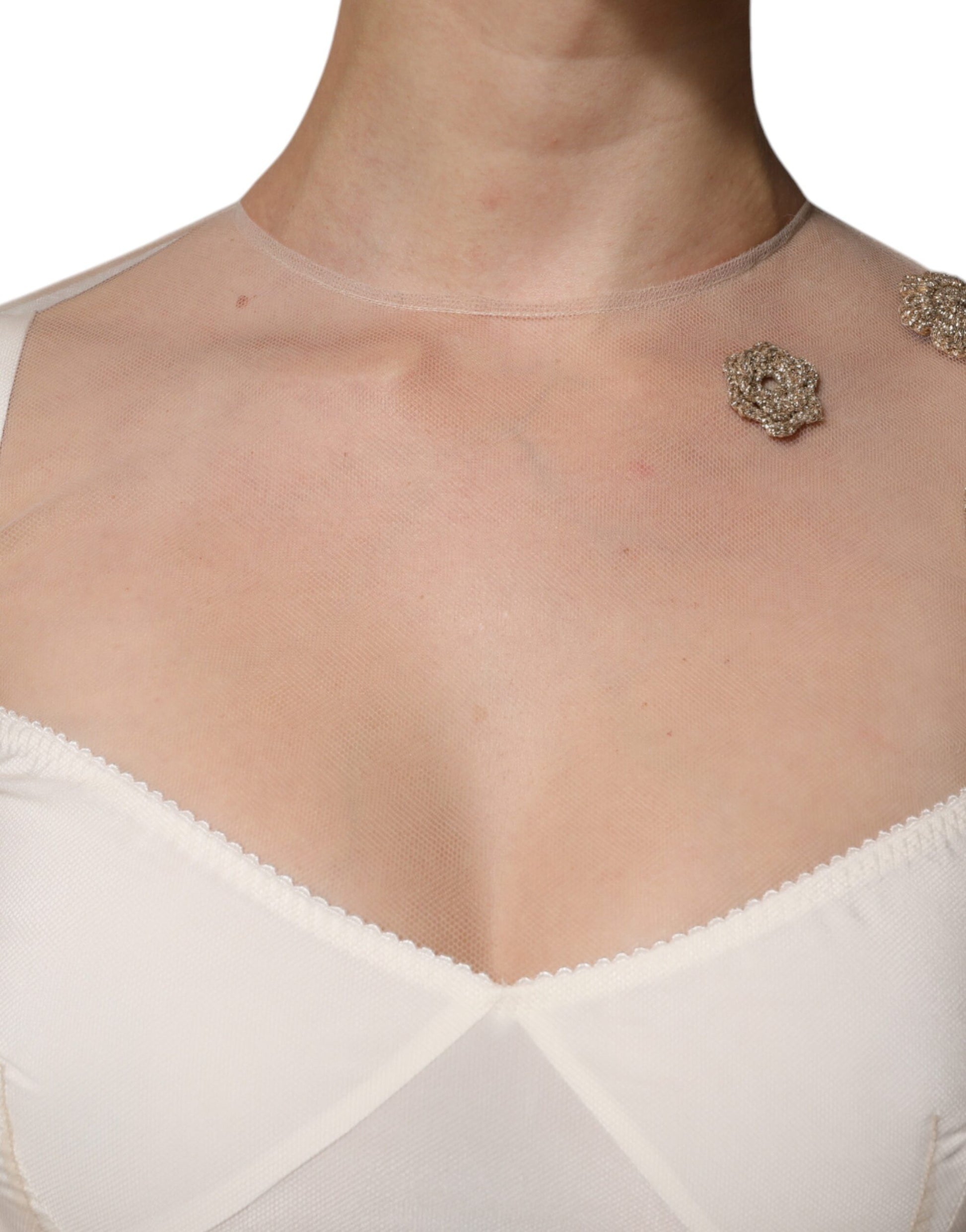 Dolce & Gabbana White Sheer Tulle Bustier Bodycon Midi Dress by Dolce & Gabbana