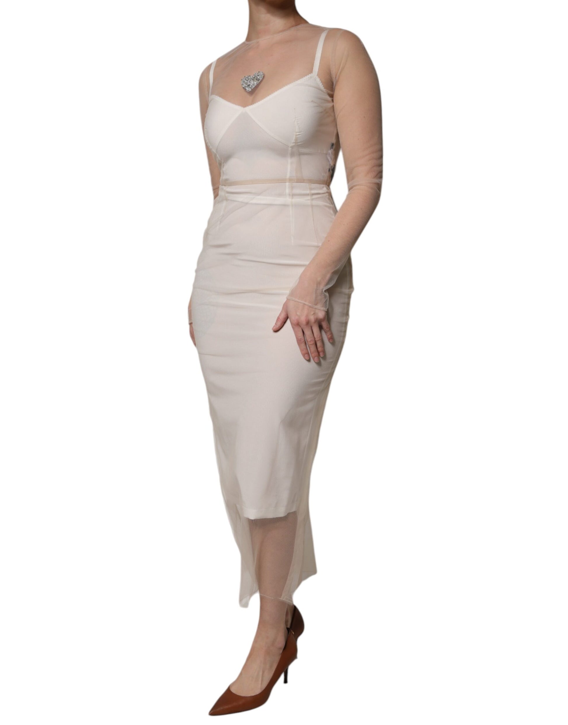 Dolce & Gabbana White Sheer Tulle Bustier Bodycon Midi Dress by Dolce & Gabbana