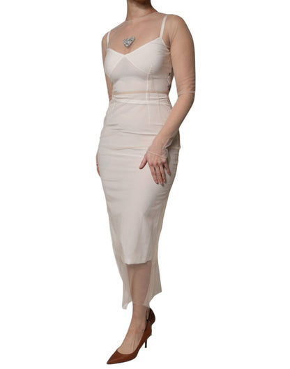 Dolce & Gabbana White Sheer Tulle Bustier Bodycon Midi Dress by Dolce & Gabbana