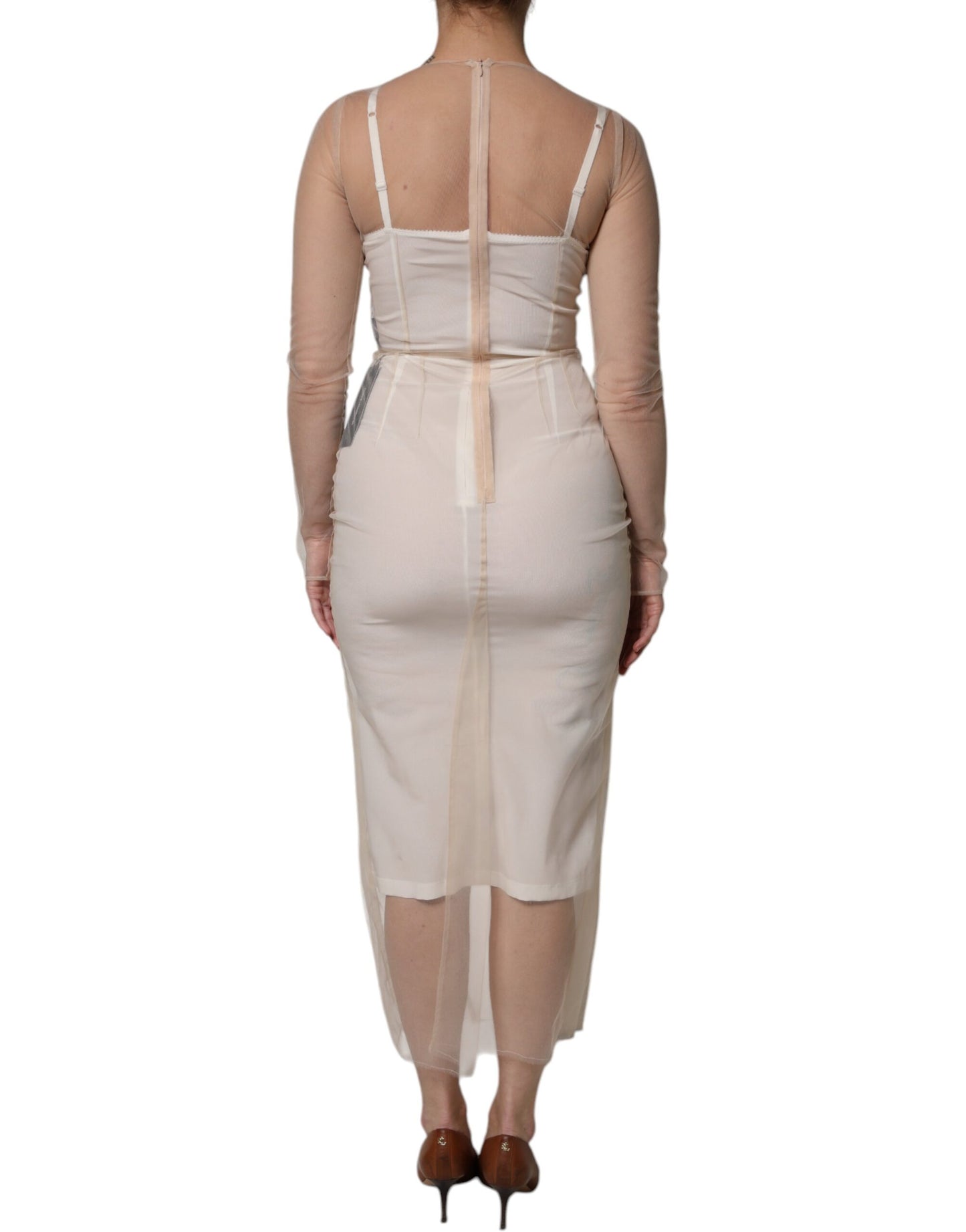 Dolce & Gabbana White Sheer Tulle Bustier Bodycon Midi Dress by Dolce & Gabbana