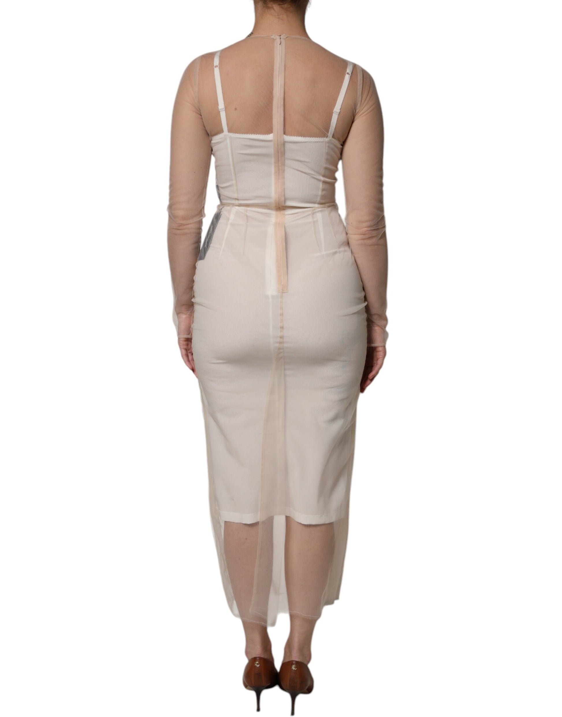 Dolce & Gabbana White Sheer Tulle Bustier Bodycon Midi Dress by Dolce & Gabbana