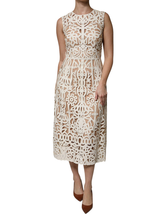 Dolce & Gabbana White Cut Out Leather Sleeveless Midi Dress by Dolce & Gabbana