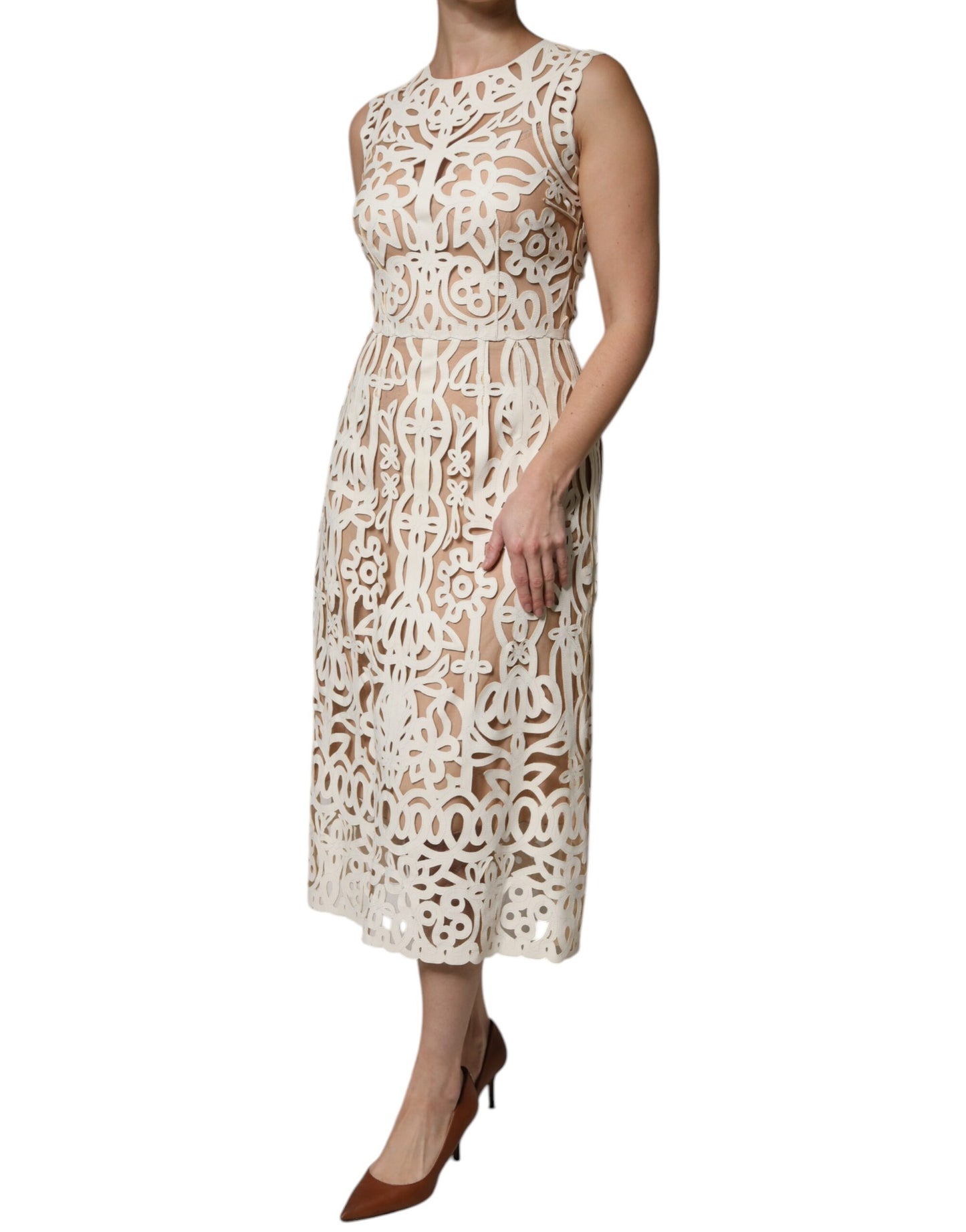 Dolce & Gabbana White Cut Out Leather Sleeveless Midi Dress by Dolce & Gabbana