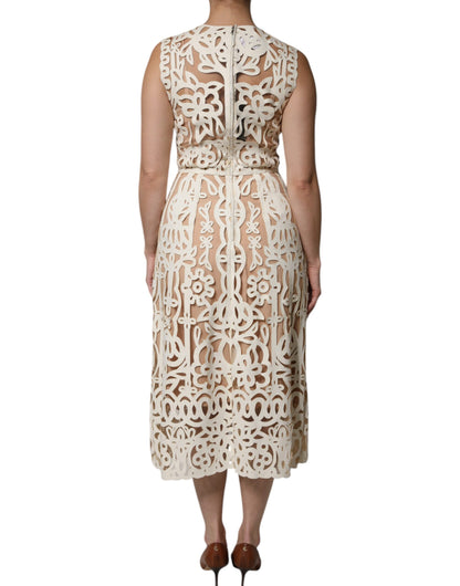 Dolce & Gabbana White Cut Out Leather Sleeveless Midi Dress by Dolce & Gabbana