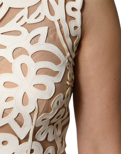 Dolce & Gabbana White Cut Out Leather Sleeveless Midi Dress by Dolce & Gabbana