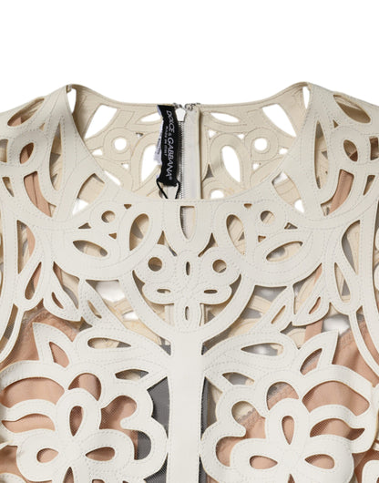 Dolce & Gabbana White Cut Out Leather Sleeveless Midi Dress by Dolce & Gabbana