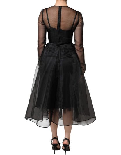 Dolce & Gabbana Black Tulle A-line Midi Cocktail Gown Dress by Dolce & Gabbana