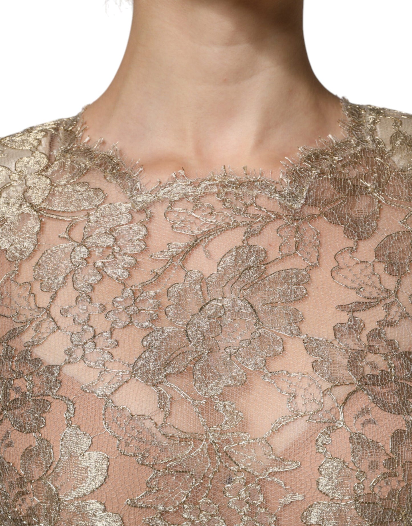 Dolce & Gabbana Gold Floral Lace A-line Sheath Mini Dress by Dolce & Gabbana