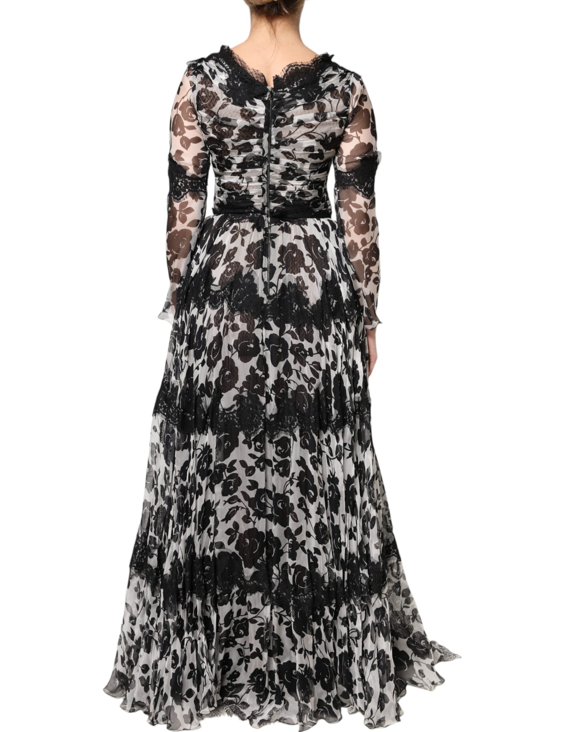Dolce & Gabbana Black Silk Floral Lace Ricamo Ball Maxi Dress by Dolce & Gabbana