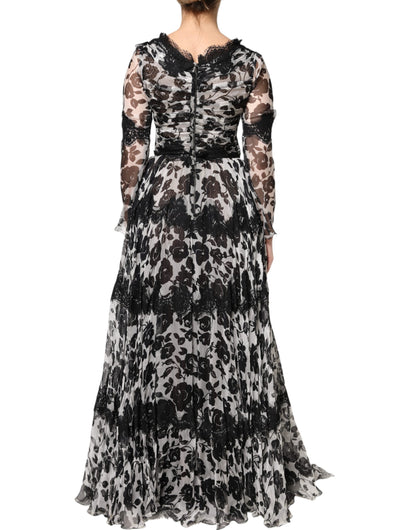 Dolce & Gabbana Black Silk Floral Lace Ricamo Ball Maxi Dress by Dolce & Gabbana