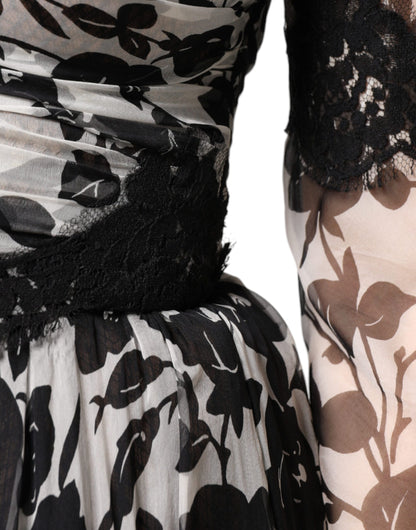 Dolce & Gabbana Black Silk Floral Lace Ricamo Ball Maxi Dress by Dolce & Gabbana