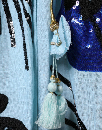 Christian Pellizzari Light Blue Floral Embellished Shirt Maxi Dress by Christian Pellizzari