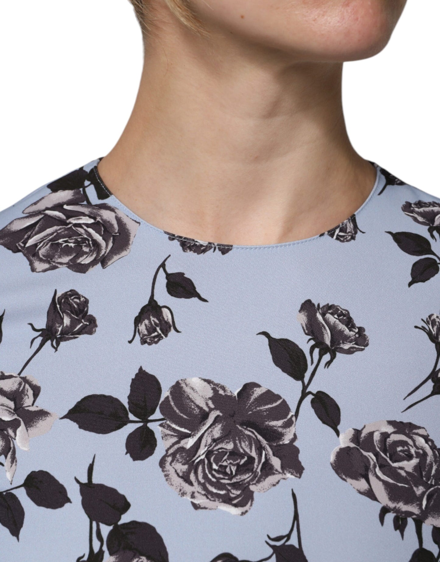 Robe courte trapèze à manches longues et imprimé floral bleu clair Valentino