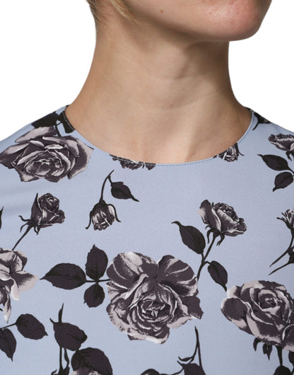 Robe courte trapèze à manches longues et imprimé floral bleu clair Valentino