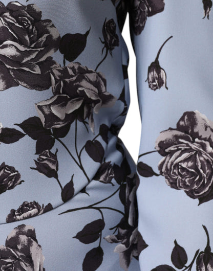 Robe courte trapèze à manches longues et imprimé floral bleu clair Valentino
