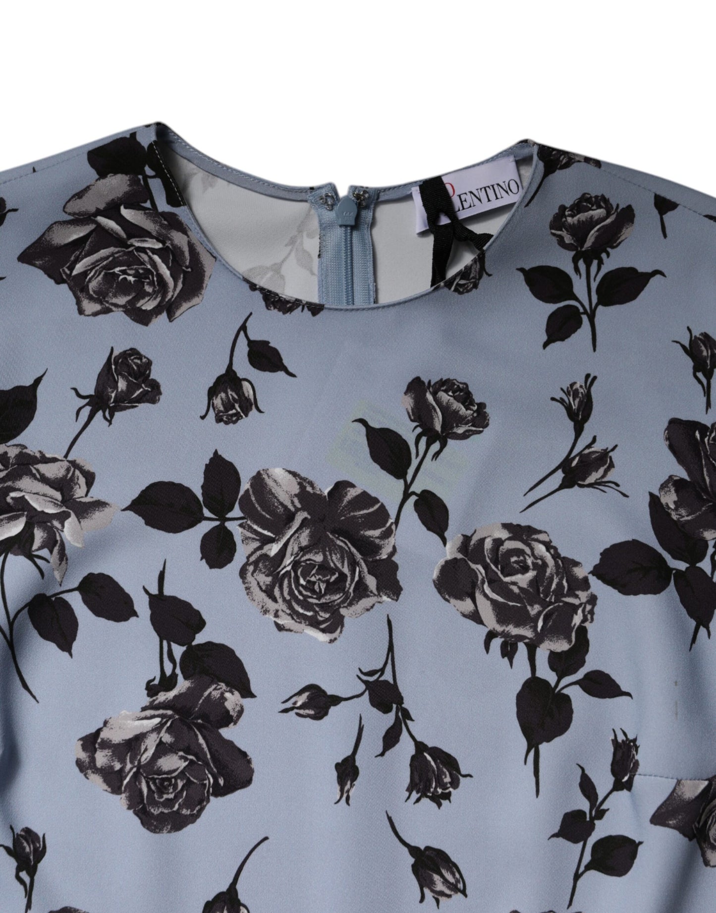 Robe courte trapèze à manches longues et imprimé floral bleu clair Valentino