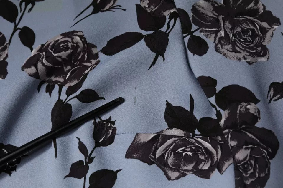 Robe courte trapèze à manches longues et imprimé floral bleu clair Valentino