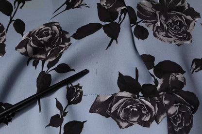 Robe courte trapèze à manches longues et imprimé floral bleu clair Valentino