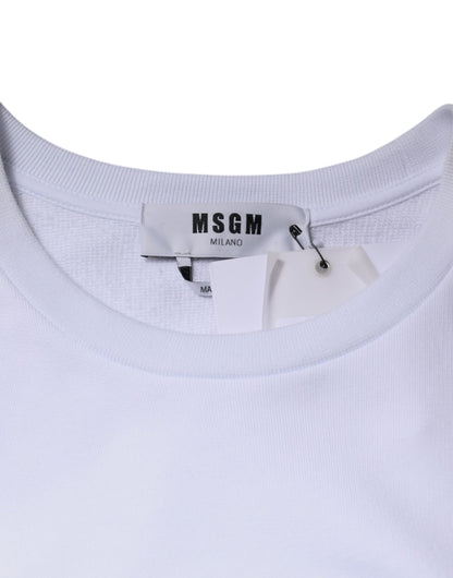 MSGM White Cotton Belted Long Sleeves Crew Neck Mini Dress by MSGM